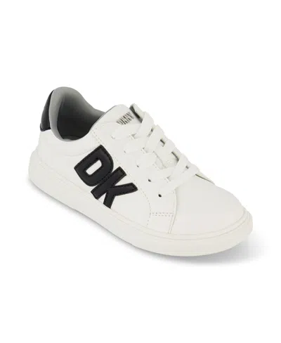 Shop Dkny Little And Big Girls Celia Bonnie Court Lace Up Sneakers In Black,white