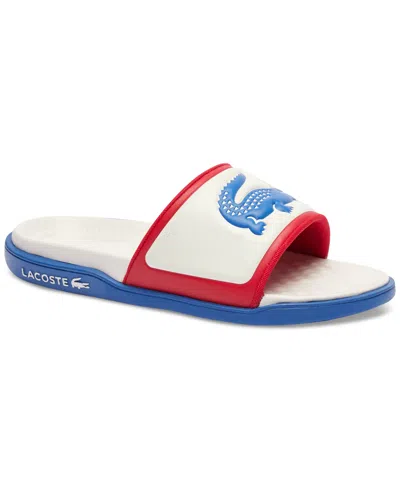 Shop Lacoste Men's Serve Slide Dualiste Slip-on Sandals In White,blue