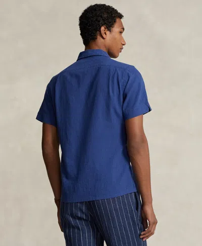 Shop Polo Ralph Lauren Men's Classic-fit Linen-cotton Camp Shirt In Beach Royal