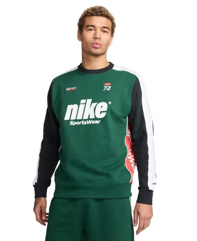 Shop Nike Men's Sportswear Club Fleece Standard-fit Colorblocked Logo Sweatshirt In Gorge Green