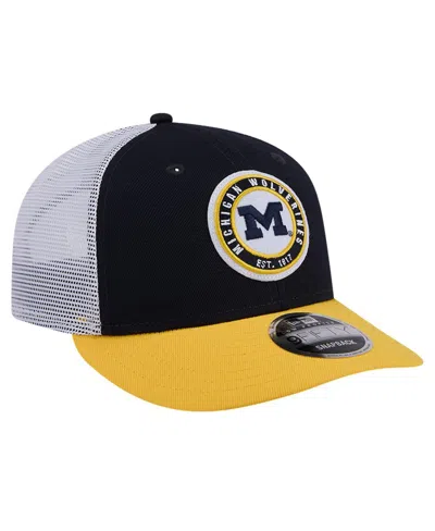 New Era Navy Michigan Wolverines Throwback Circle Patch 9fifty Trucker Snapback Hat In Navy