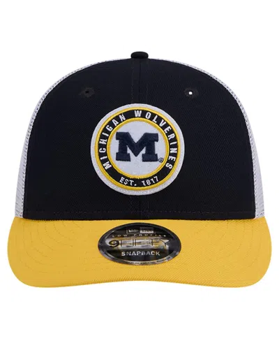 New Era Navy Michigan Wolverines Throwback Circle Patch 9fifty Trucker Snapback Hat In Navy