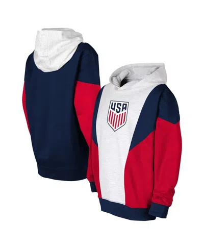 Shop Outerstuff Big Boys And Girls Ash, Navy Usmnt Champion League Fleece Pullover Hoodie In Ash,navy