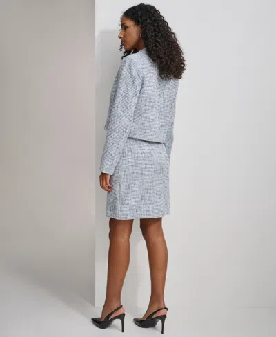 Shop Calvin Klein Women's Peak-lapel Single-button Cropped Blazer In Breeze Mlt