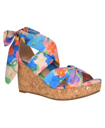 Shop Impo Women's Orabelle Ankle Wrap Platform Wedge Sandals In Pastel Multi