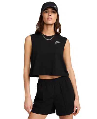 Shop Nike Women's Sportswear Club Cropped Sleeveless T-shirt In Black,white