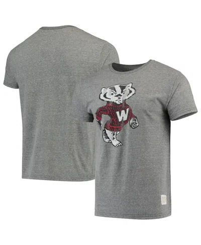 Shop Retro Brand Men's Original  Heathered Gray Wisconsin Badgers Vintage-like Logo Tri-blend T-shirt