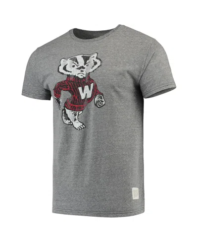 Shop Retro Brand Men's Original  Heathered Gray Wisconsin Badgers Vintage-like Logo Tri-blend T-shirt