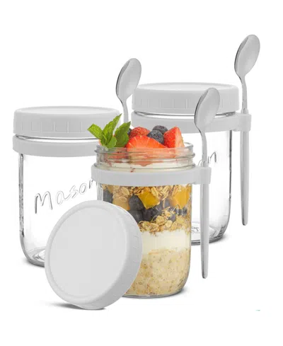 Shop Joyjolt Dawn Overnight Oats Glass Containers, 16 Oz, Set Of 3 In White