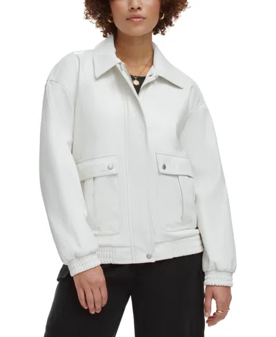 Shop Levi's Women's Faux Leather Dad Bomber Jacket In Oyster