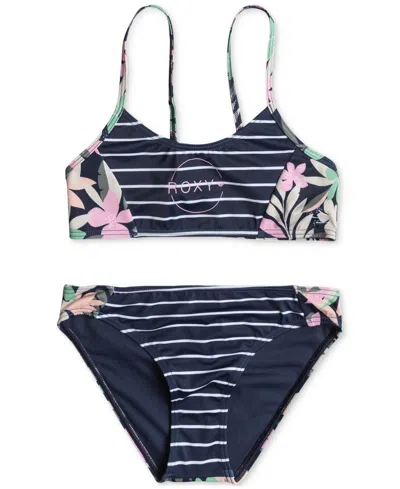 Shop Roxy Big Girls Ilacabo Active Two-piece Swimsuit In Naval Acad