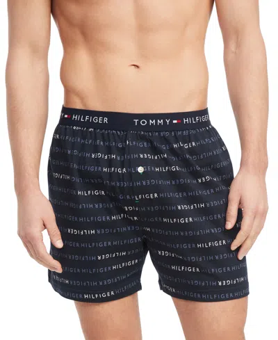 Shop Tommy Hilfiger Men's Jersey-knit Logo-print Cotton Boxers In Lead