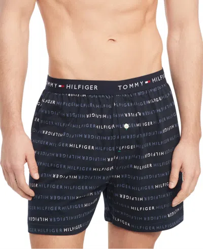Shop Tommy Hilfiger Men's Jersey-knit Logo-print Cotton Boxers In Lead