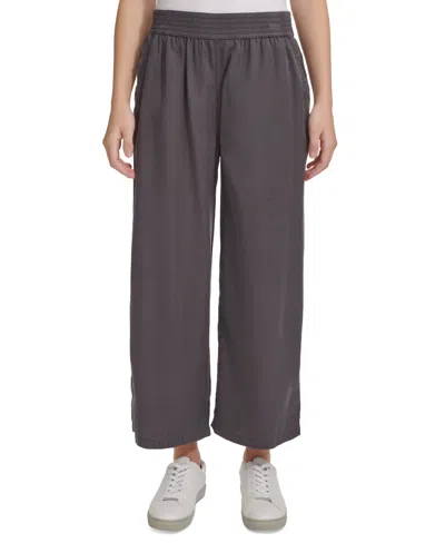 Shop Calvin Klein Jeans Est.1978 Petite High-rise Cropped Wide-leg Pants In Forged Iron