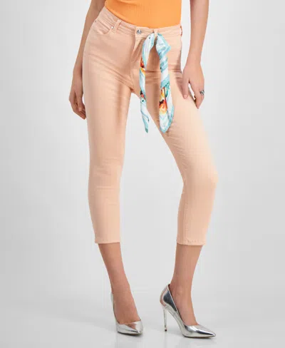 Shop Guess Women's 1981 Capri Removable-scarf Skinny Pants In Peach Sky