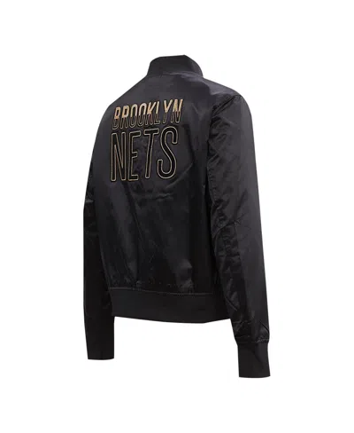 Pro Standard Black Brooklyn Nets Glam Satin Full-snap Varsity Jacket In Black