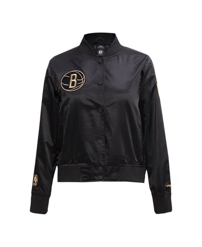 Pro Standard Black Brooklyn Nets Glam Satin Full-snap Varsity Jacket In Black