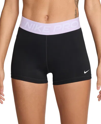 Shop Nike Pro Women's 3" Shorts In Black,lilac Bloom,white