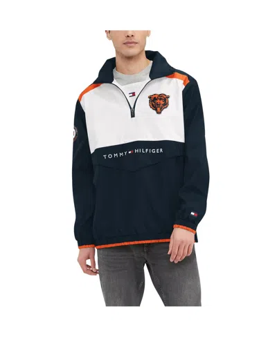 Shop Tommy Hilfiger Men's  Navy, White Chicago Bears Carter Half-zip Hooded Top In Navy,white