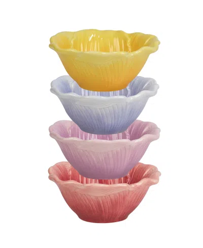 Certified International Hummingbirds Set Of 4 3-d Floral Ice Cream Bowls, 4 Asst In Miscellaneous