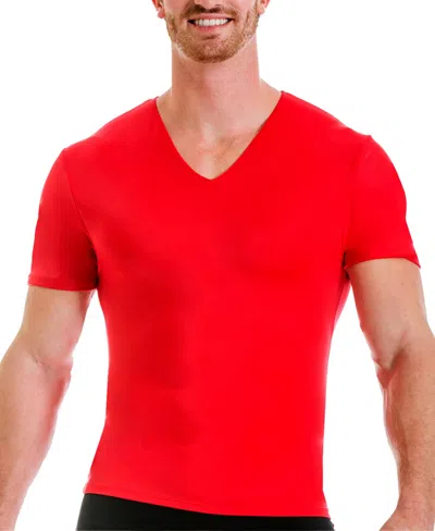 Shop Instaslim Men's Big & Tall Compression Activewear Short Sleeve V-neck T-shirt In Red