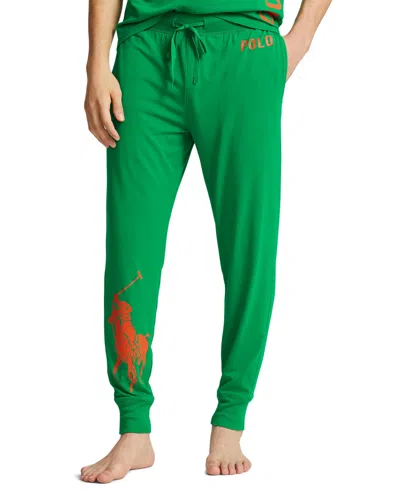 Shop Polo Ralph Lauren Men's Logo Pajama Jogger Pants In Billiard Dusk Orange Logo  Pp