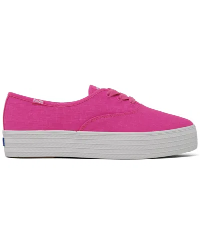 Shop Keds Women's Point Canvas Lace-up Platform Casual Sneakers From Finish Line In Bright Pink