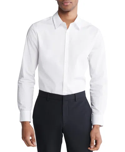 Shop Calvin Klein Men's Slim Fit Long Sleeve Solid Button-front Shirt In Brilliant White
