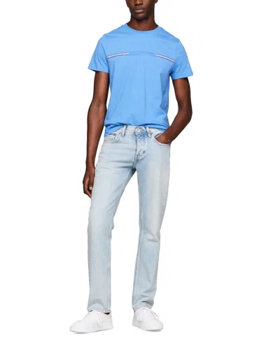Shop Tommy Hilfiger Men's Slim-fit Stripe Logo T-shirt In Blue Spell