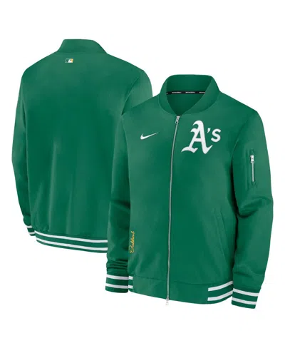 Shop Nike Men's  Green Oakland Athletics Authentic Collection Full-zip Bomber Jacket