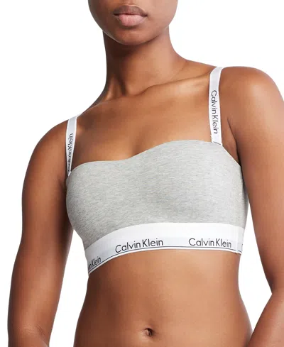 Shop Calvin Klein Women's Modern Cotton Lightly Lined Bandeau Bra Qf7628 In Grey Heather
