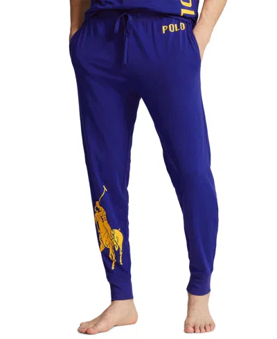 Shop Polo Ralph Lauren Men's Logo Pajama Jogger Pants In Heritage Royal Gold Bugle Logo  Pp