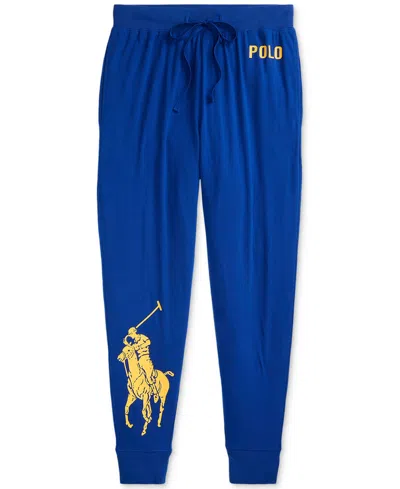 Shop Polo Ralph Lauren Men's Logo Pajama Jogger Pants In Heritage Royal Gold Bugle Logo  Pp