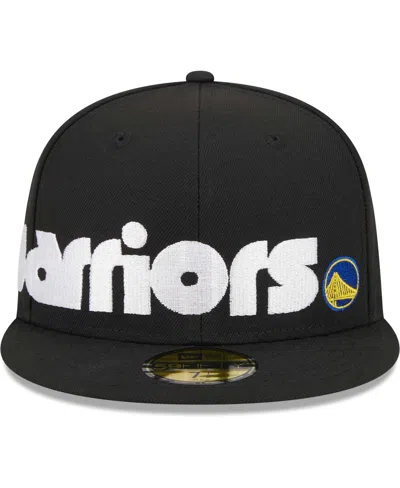 Shop New Era Men's  Black Golden State Warriors Checkerboard Uv 59fifty Fitted Hat