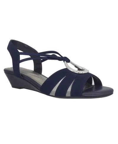 Impo Rita Womens Cushioned Footbed Faux Leather Wedge Sandals In Midnight Blue