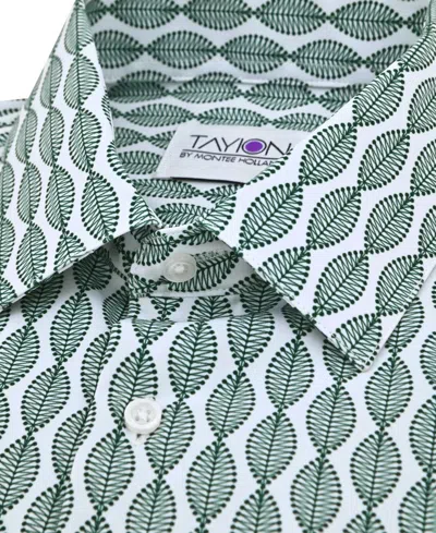 Shop Tayion Collection Men's Leaf-print Dress Shirt In Wht Grnd W,green Leaf Print