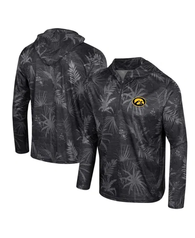 Colosseum Black Iowa Hawkeyes Palms Printed Lightweight Quarter-zip Hooded Top In Black