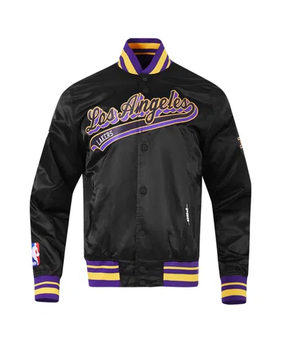Shop Pro Standard Men's  Black Los Angeles Lakers Script Tail Full-snap Satin Varsity Jacket