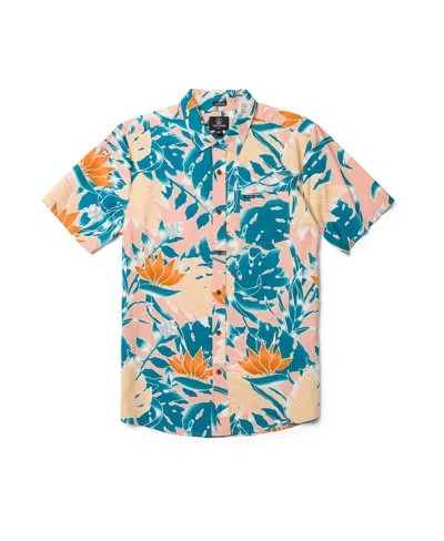 Shop Volcom Men's Leaf Pit Floral Short Sleeve Shirt In Salmon