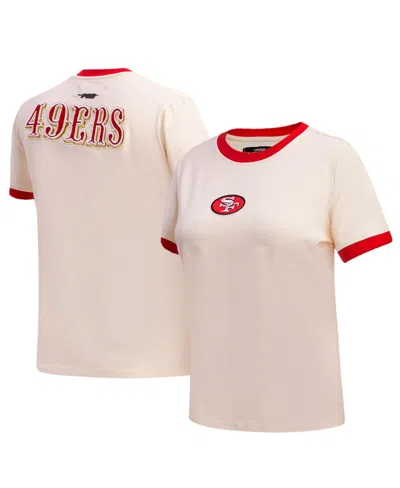 Shop Pro Standard Women's  Cream Distressed San Francisco 49ers Retro Classic Ringer T-shirt