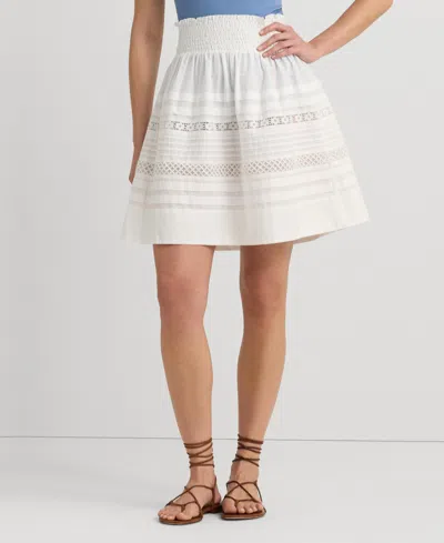Shop Lauren Ralph Lauren Women's Lace-trim A-line Miniskirt In White