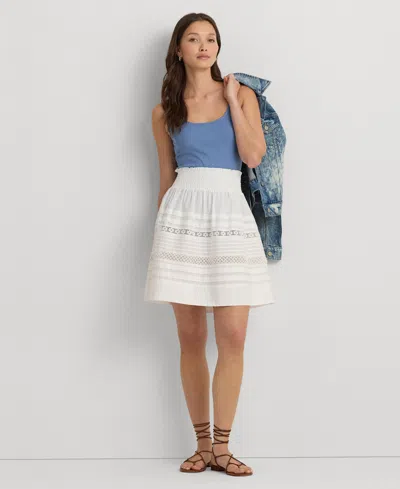 Shop Lauren Ralph Lauren Women's Lace-trim A-line Miniskirt In White