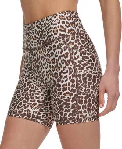Shop Dkny Sport Women's Animal Print Mid Rise Bike Shorts In Natural Cheetah