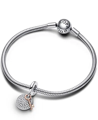 Pandora Two-tone Key To Happiness Double Dangle Charm In Silver