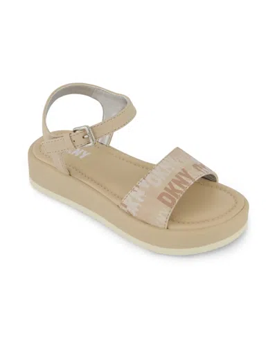 Shop Dkny Little And Big Girls Lottie Marina Logo Sandals In Cream