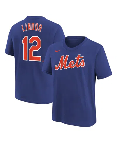 Shop Nike Big Boys  Francisco Lindor Royal New York Mets Home Player Name And Number T-shirt