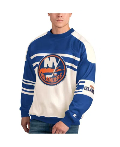 Shop Starter Men's  White New York Islanders Defense Fleece Crewneck Pullover Sweatshirt