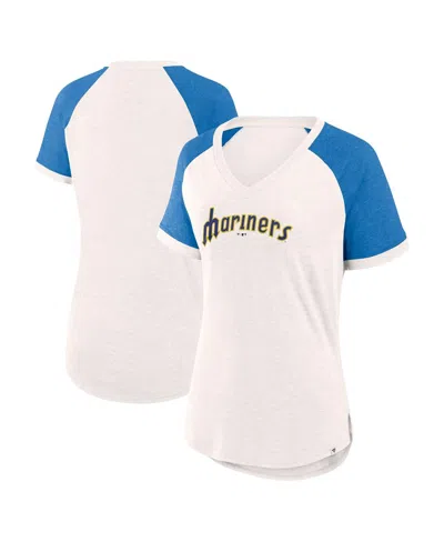 Shop Fanatics Women's  White, Royal Seattle Mariners For The Team Slub Raglan V-neck Jersey T-shirt In White,royal