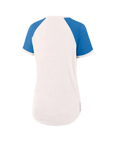 Shop Fanatics Women's  White, Royal Seattle Mariners For The Team Slub Raglan V-neck Jersey T-shirt In White,royal