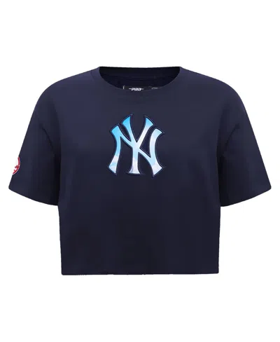 Shop Pro Standard Women's  Navy New York Yankees Painted Sky Boxy Cropped T-shirt
